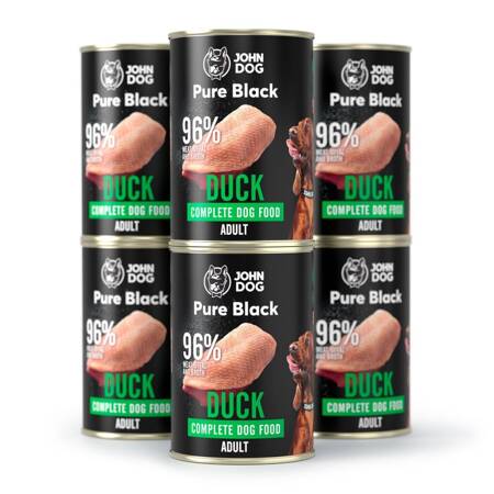 6x400g John Dog Karma Mokra Dla Psa Pure Black Kaczka Puszka