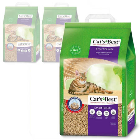 Cat's Best Smart Pellets 3x20L Żwirek Drewniany Dla Kota Zbrylający Miękkie i Nieklejące Się Grudki