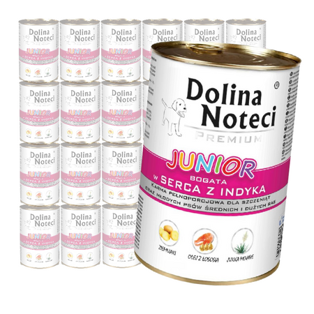 Dolina Noteci PREMIUM JUNIOR bogata w serca indyka puszka 24x400g Mokra karma dla psa