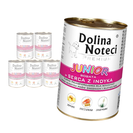 Dolina Noteci PREMIUM JUNIOR bogata w serca indyka puszka 6x400g Mokra karma dla psa