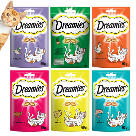 Dreamies Przysmaki Dla Kota 6x60g Chrupiące Paszteciki z Nadzieniem Mix 6 Smaków