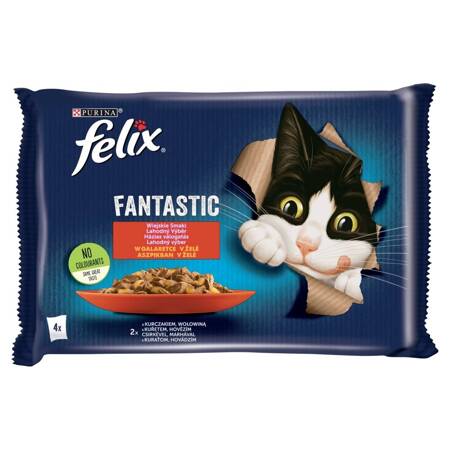 Felix Fantastic Karma Dla Kotów Wiejskie Smaki W Galaretce 340g (4x85g) Kurczak Wołowina