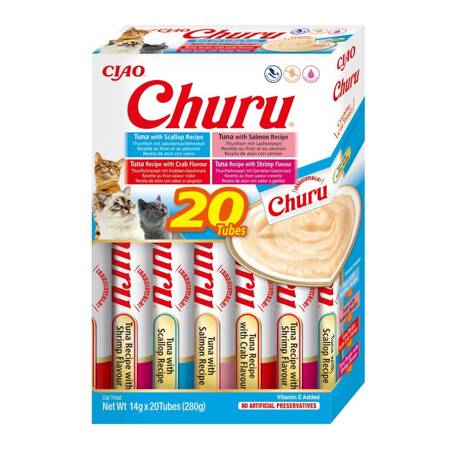 Inaba Cat Churu 20x14g (280g) Kremowy Przysmak Dla Kota Pasta Z Tuńczykiem I Owocami Morza