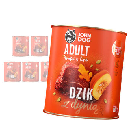 JOHN DOG Karma Mokra Dla Psa Pumpkin Line Dzik z Dynią Zestaw 6x800g