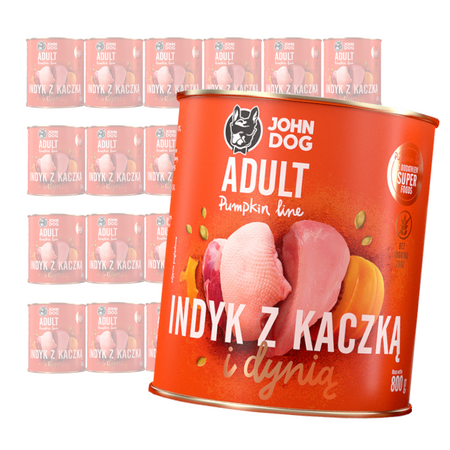 JOHN DOG Karma Mokra Dla Psa Pumpkin Line Indyk z Kaczką i Dynią 24x800g