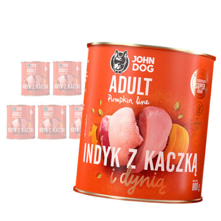 JOHN DOG Karma Mokra Dla Psa Pumpkin Line Indyk z Kaczką i Dynią Zestaw 6x800g