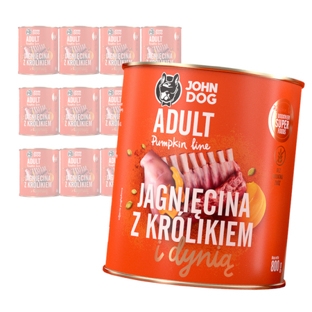 JOHN DOG Karma Mokra Dla Psa Pumpkin Line Jagnięcina z Królikiem i Dynią 12x800g