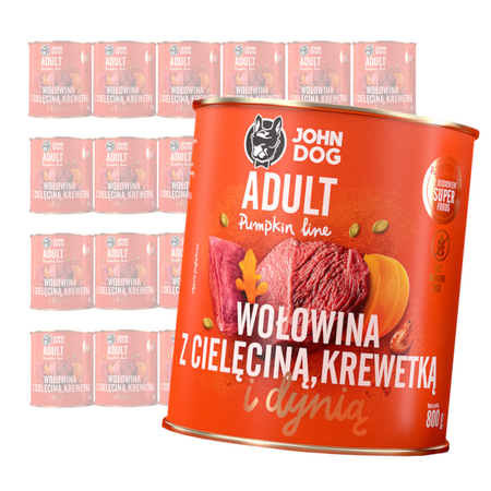 JOHN DOG Karma Mokra Dla Psa Pumpkin Line Wołowina z Cielęciną Krewetkami i Dynią Zestaw 24x800g