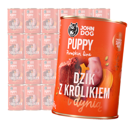 JOHN DOG Karma Mokra Dla Szczeniąt Pumpkin Line Dzik z Królikiem i Dynią 24x400g