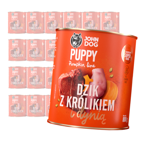 JOHN DOG Karma Mokra Dla Szczeniąt Pumpkin Line Dzik z Królikiem i Dynią 24x800g