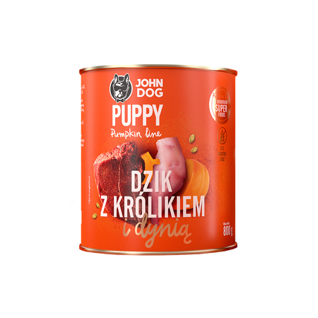 JOHN DOG Karma Mokra Dla Szczeniąt Pumpkin Line Dzik z Królikiem i Dynią 800g