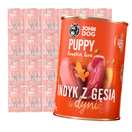 JOHN DOG Karma Mokra Dla Szczeniąt Pumpkin Line Indyk i Gęś z Dynią 24x400g