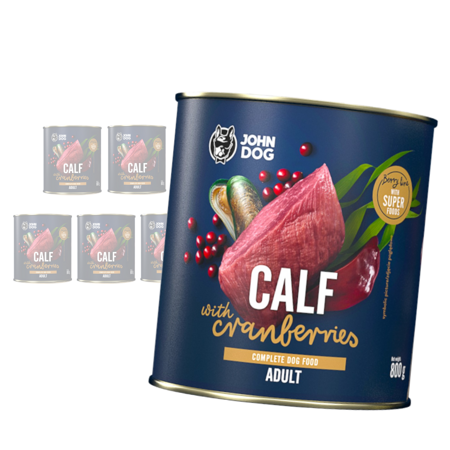 John Dog BERRY ADULT CIELĘCINA z żurawiną 6x 800g - Mokra Karma dla psów, 96% mięsa