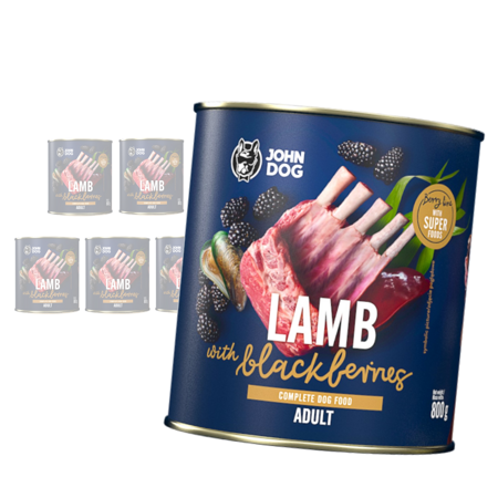 John Dog BERRY ADULT JAGNIĘCINA z jeżynami 6x 800g - Mokra Karma dla psów, 96% mięsa