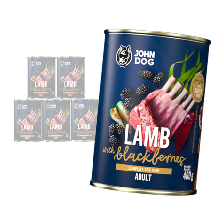 John Dog Berry ADULT JAGNIĘCINA z jeżynami 6x 400g - Mokra Karma dla psów, 96% mięsa