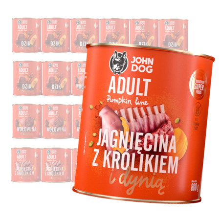 John Dog Karma Mokra Dla Psa Pumpkin Line Mix 3 Smaków Bez Drobiu 24x800g Dzik Wołowina Jagnięcina Królik