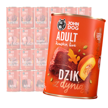 John Dog Karma Mokra Dla Psa Pumpkin Line Mix 6 Smaków 24x400g Dzik Wołowina Indyk Jagnięcina Królik Kaczka