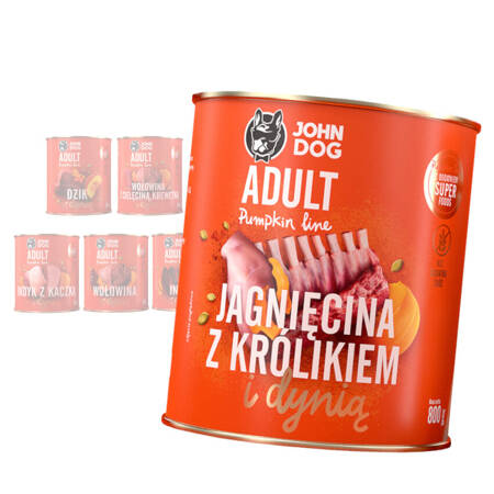 John Dog Karma Mokra Dla Psa Pumpkin Line Mix 6 Smaków 6x800g Dzik Wołowina Indyk Jagnięcina Królik Kaczka