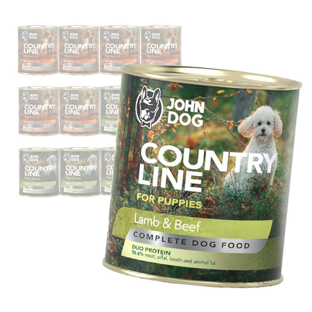 John Dog Puppy Country Line 12x800g Mokra Karma Dla Szczeniąt Mix 2 Smaków Królik Z Wieprzowiną Jagnięcina Z Wołowiną