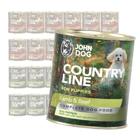 John Dog Puppy Country Line 24x800g Mokra Karma Dla Szczeniąt Mix 2 Smaków Królik Z Wieprzowiną Jagnięcina Z Wołowiną