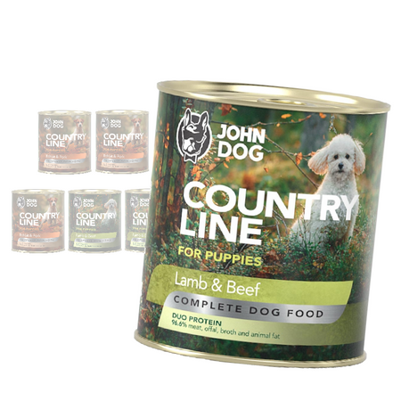 John Dog Puppy Country Line 6x800g Mokra Karma Dla Szczeniąt Mix 2 Smaków Królik Z Wieprzowiną Jagnięcina Z Wołowiną