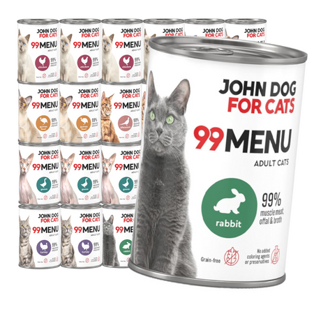 John Dog for Cats 99 Menu Mokra Karma Dla Dorosłych Kotów Mix 6 Smaków 24x400g