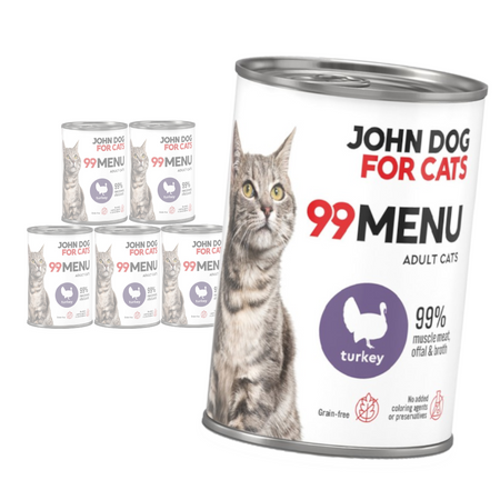 John Dog for Cats 99 Menu Mokra Karma Dla Dorosłych Kotów Z Indykiem 6x400g