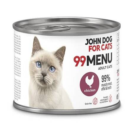 John Dog for Cats 99 Menu Mokra Karma Dla Dorosłych Kotów Z Kurczakiem 200g