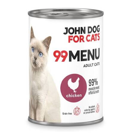 John Dog for Cats 99 Menu Mokra Karma Dla Dorosłych Kotów Z Kurczakiem 400g