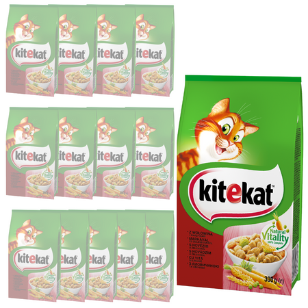 KITEKAT Sucha Karma Dla Kota z Wołowiną i Warzywami 14x300g