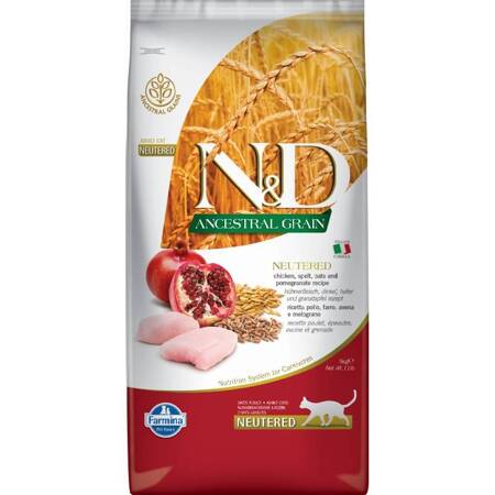 N&D Ancestral Grain Cat Neutered Chicken Adult 5KG Karma Sucha Kotów Kastrowanych Niskozbożowa Kurczak Granat