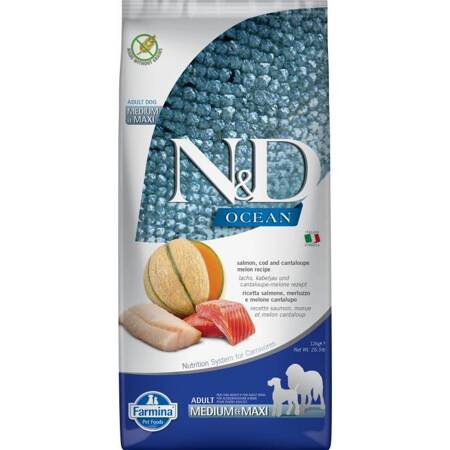 N&D Dog Ocean Salmon Cod Cantaloupe Melon Adult Medium Maxi 12 KG