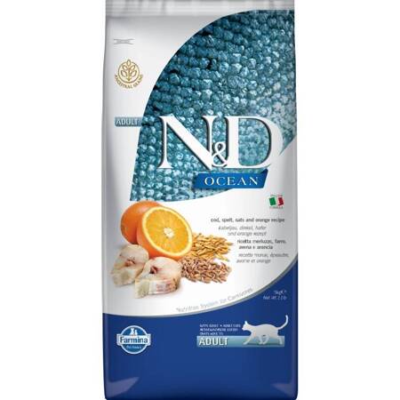 N&D Ocean Cat Codfish Spelt Oats Orange 5kg Sucha karma kotów pomarańcza dorsz owies