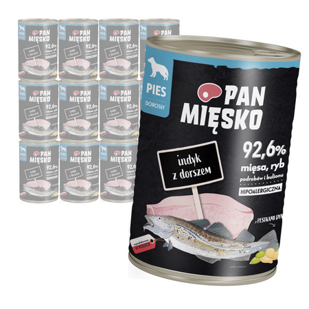 Pan Mięsko Indyk z Dorszem 12x400g Mokra Karma Dla Psów Dorosłych