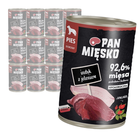 Pan Mięsko Indyk z Jeleniem 12x400g Mokra Karma Dla Psów Dorosłych