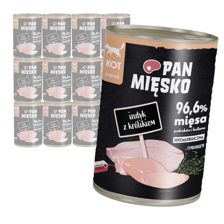 Pan Mięsko Indyk z Królikiem 12x400g Mokra Karma Dla Dorosłych Kotów