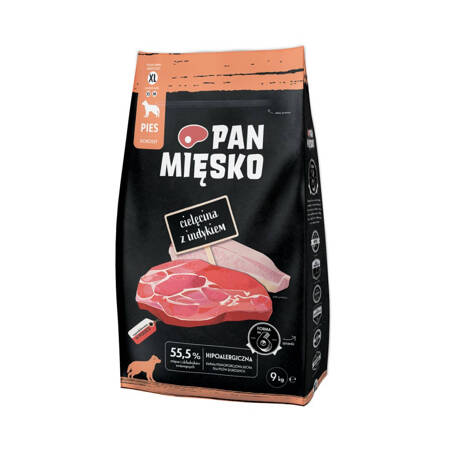 Pan Mięsko Karma Sucha Dla Psa Cielęcina Z Indykiem 9kg Chrupki Rozmiar XL