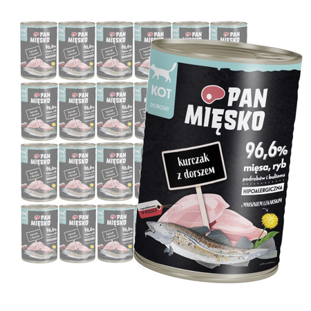 Pan Mięsko Kurczak z Dorszem 24x400g Mokra Karma Dla Dorosłych Kotów