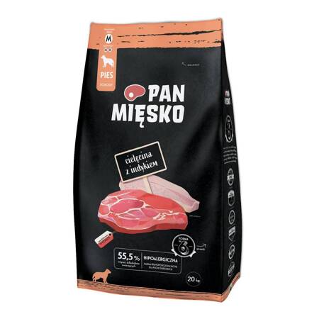 Pan Mięsko Sucha Karma Dla Psa Cielęcina Z Indykiem 20kg Chrupki Rozmiar M