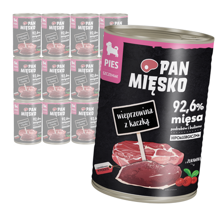 Pan Mięsko Wieprzowina z Kaczką 12x400g Mokra Karma Dla Szczeniąt