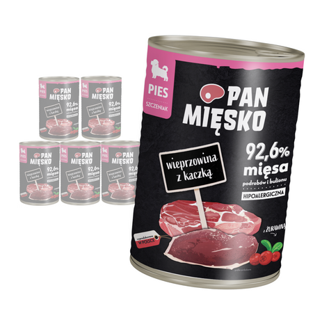 Pan Mięsko Wieprzowina z Kaczką 6x400g Mokra Karma Dla Szczeniąt