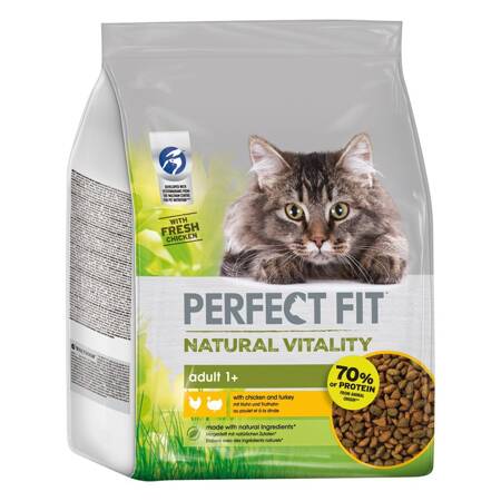 Perfect Fit Natural Vitality Sucha Karma Dla Kotów Z Kurczakiem I Indykiem 2,4 kg