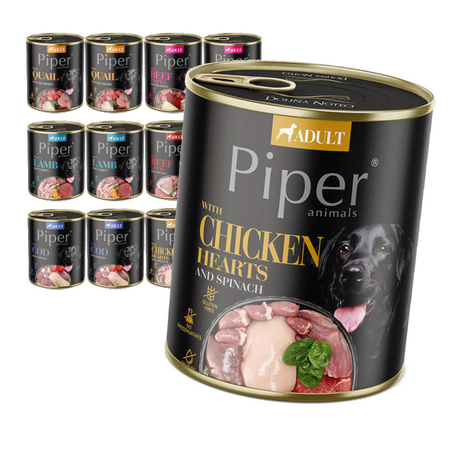 Piper Adult Mokra Karma Dla Psa Mix Smaków 12x800g Przepiórka Wołowina Jagnięcina Dorsz Kurczak