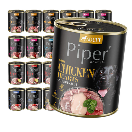 Piper Adult Mokra Karma Dla Psa Mix Smaków 24x800g Przepiórka Wołowina Jagnięcina Dorsz Kurczak