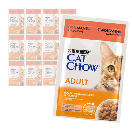 Purina Cat Chow Adult 12x85g Mokra Karma Dla Kota z Wołowiną i Bakłażanem w Galaretce