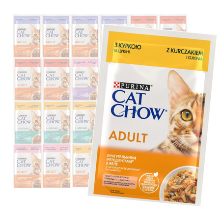 Purina Cat Chow Adult Mix Smaków 24x85g Mokra Karma Dla Kota w Galaretce i Sosie