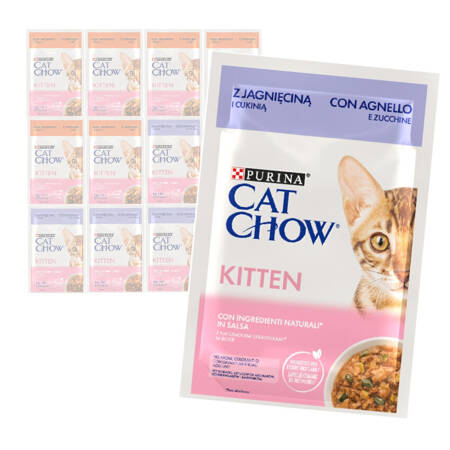 Purina Cat Chow Kitten 12x85g Mokra Karma Dla Kociąt  z Jagnięciną w Sosie i Indykiem w Galaretce