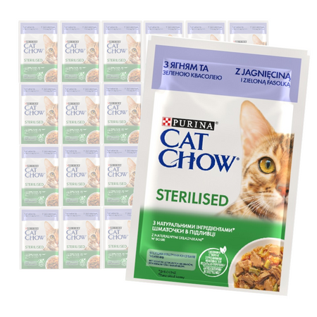 Purina Cat Chow Sterilised 24x85g Mokra Karma Dla Kota z Jagnięciną i Zieloną Fasolką w Sosie