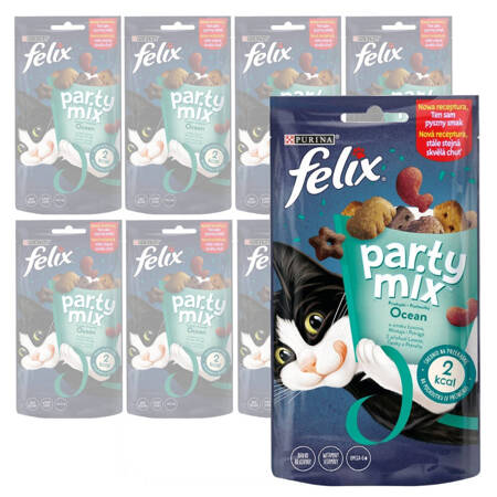 Purina Felix Party Mix Ocean Przekąski O Smaku Łososia Mintaja I Pstrąga 8x60g