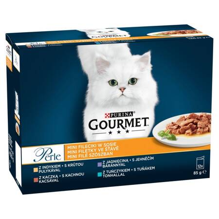 Purina Gourmet Perle Mix 4 Smaki 12x85g Mokra Karma Dla Kota Mini Fileciki w Sosie